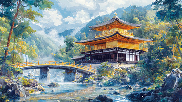 金阁寺山水画