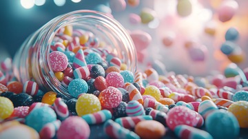 糖果罐子倾倒彩色糖果