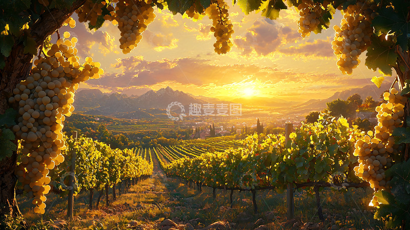 高清大图下载【趣麦麦图】葡萄园日落