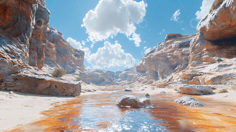 高清大图下载【趣麦麦图】峡谷河流阳光沙地