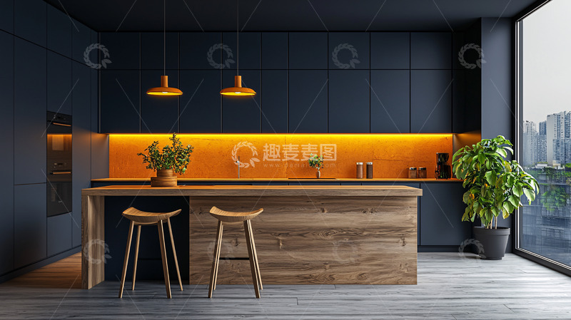 高清大图下载【趣麦麦图】现代深色厨房