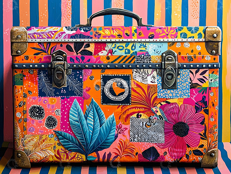 高清大图下载【趣麦麦图】彩色拼贴行李箱