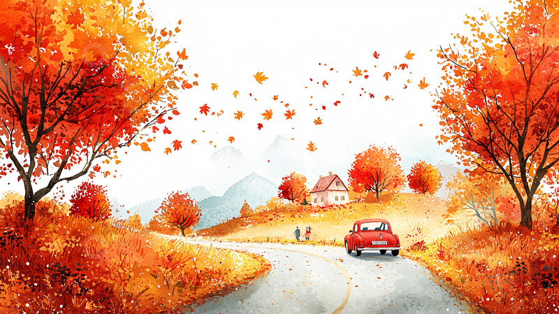 高清大图下载【趣麦麦图】秋日红叶公路旅行