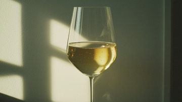 光影下清澈白葡萄酒