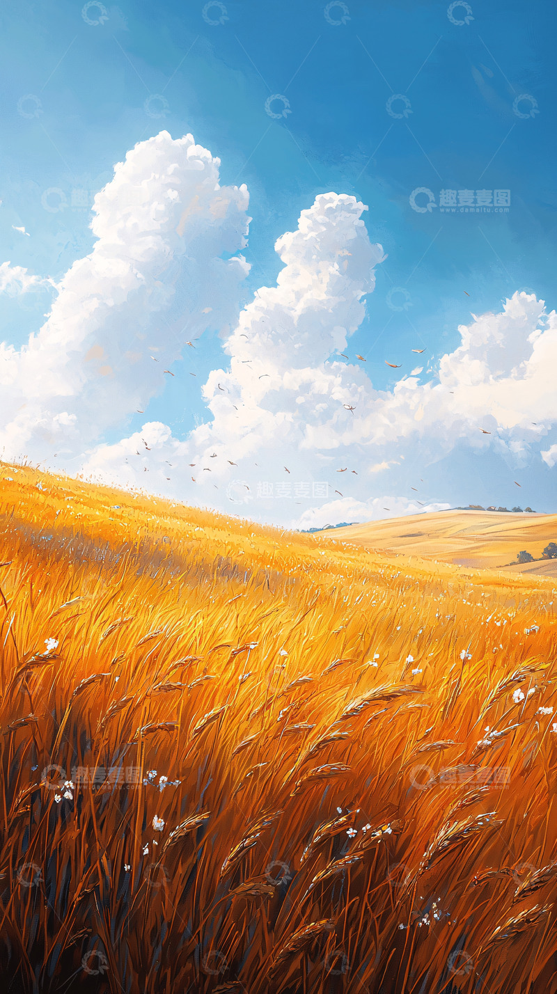 高清大图下载【趣麦麦图】金黄麦田蓝天白云