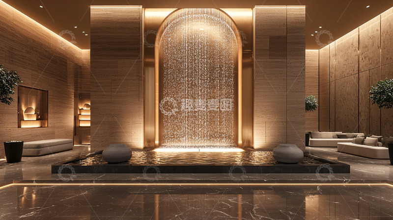 高清大图下载【趣麦麦图】奢华酒店大堂水景