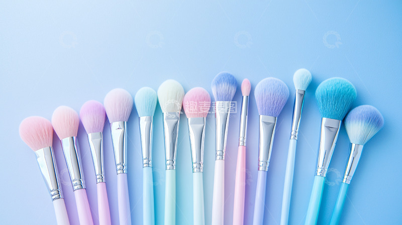 高清大图下载【趣麦麦图】淡蓝色背景下的彩妆刷