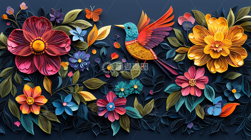 高清大图下载【趣麦麦图】色彩鲜艳的花鸟纸艺