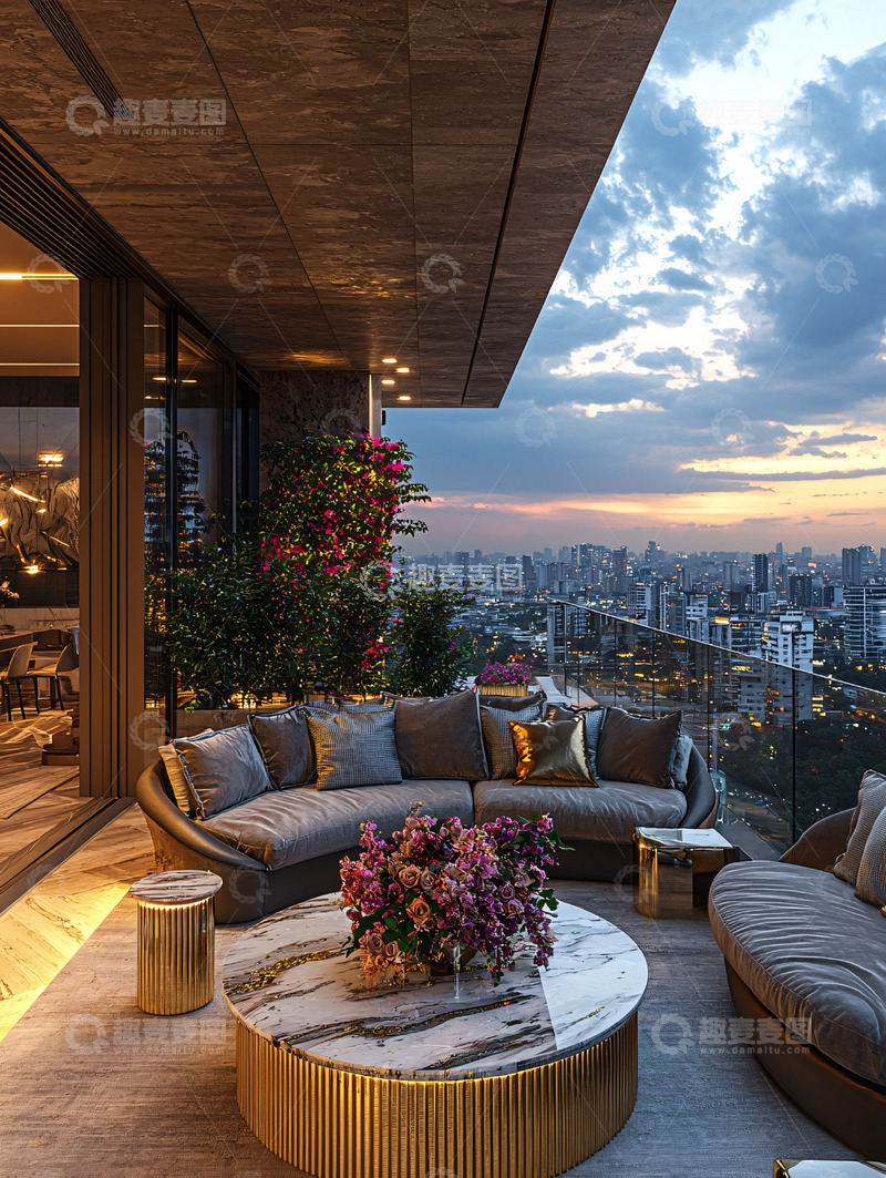 高清大图下载【趣麦麦图】高端公寓露台夜景