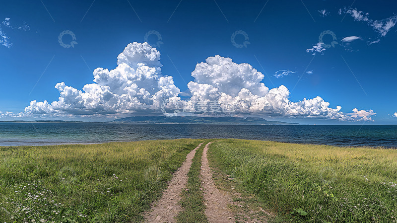 高清大图下载【趣麦麦图】蓝天白云下的田园小路