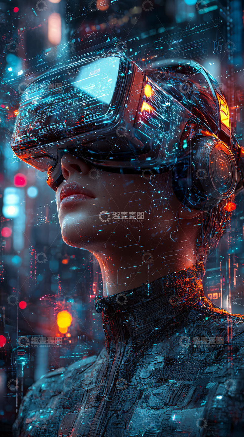 高清大图下载【趣麦麦图】未来科技感女生VR眼镜