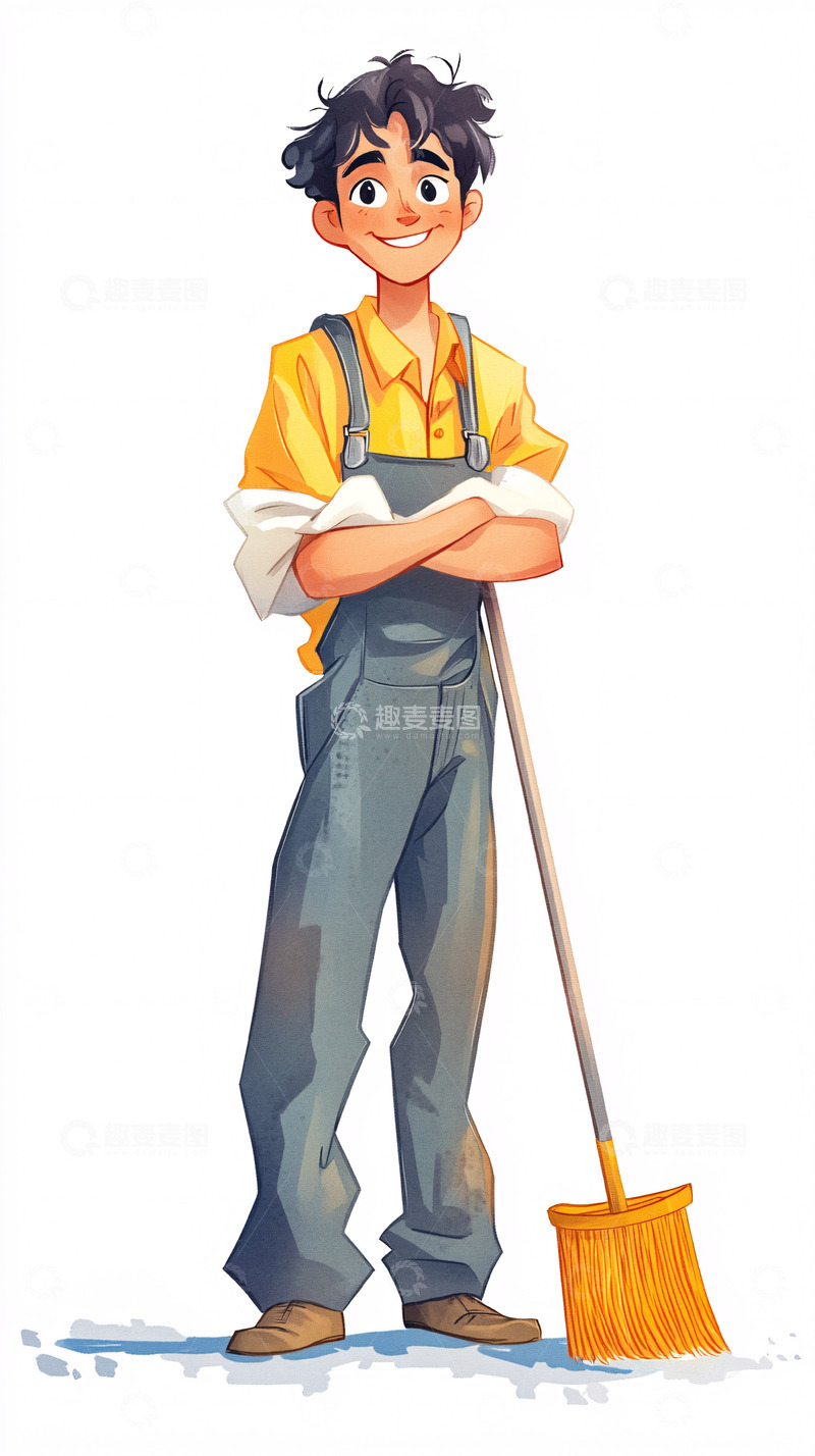高清大图下载【趣麦麦图】微笑的卡通清洁工