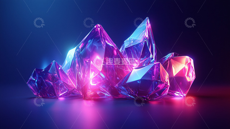 高清大图下载【趣麦麦图】晶体簇在深色背景上发出光芒