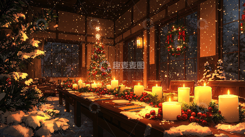 高清大图下载【趣麦麦图】温馨圣诞烛光晚餐