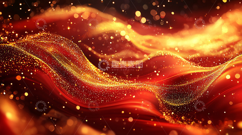 高清大图下载【趣麦麦图】金色红色波浪粒子