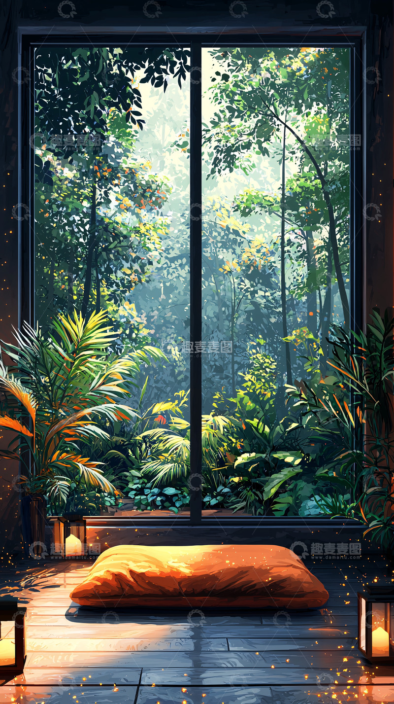 高清大图下载【趣麦麦图】森林窗景禅意冥想空间