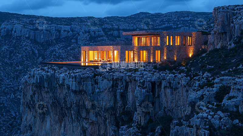 高清大图下载【趣麦麦图】悬崖边上的现代建筑