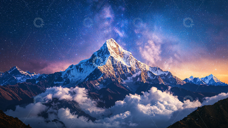 高清大图下载【趣麦麦图】雪山星空夜景