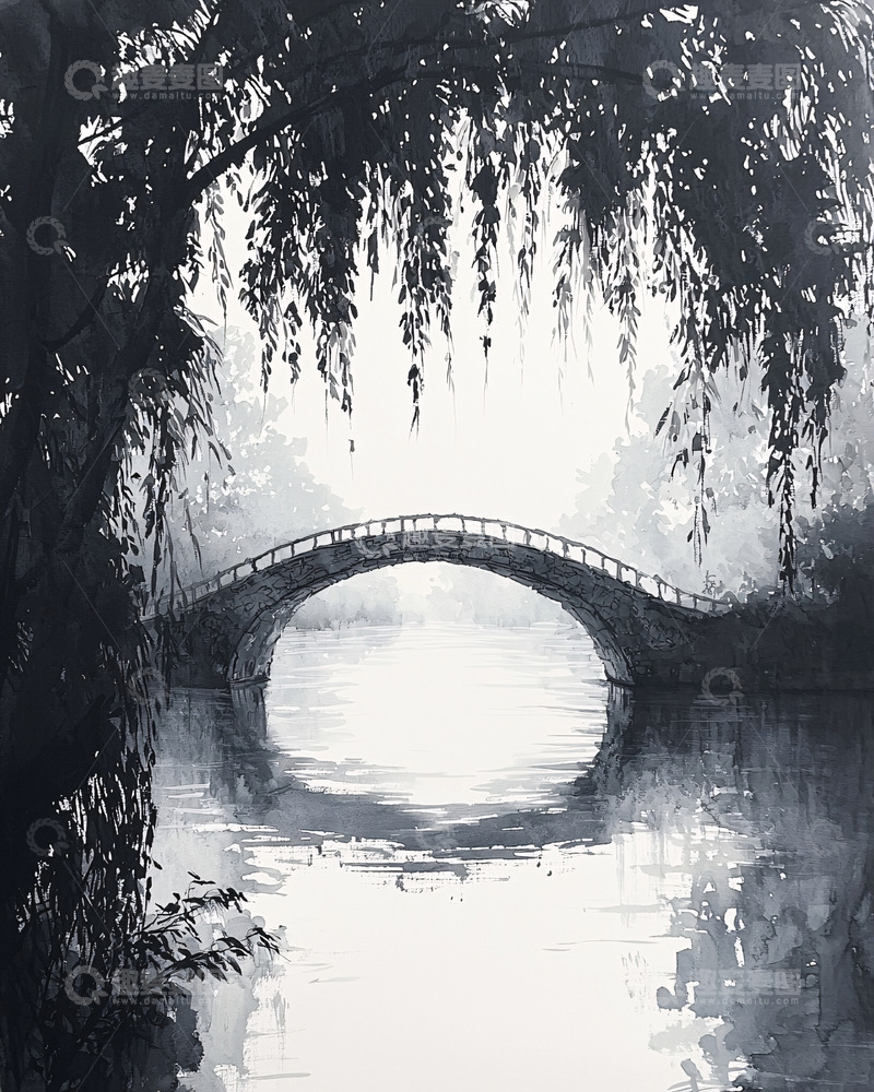 高清大图下载【趣麦麦图】水墨画桥3