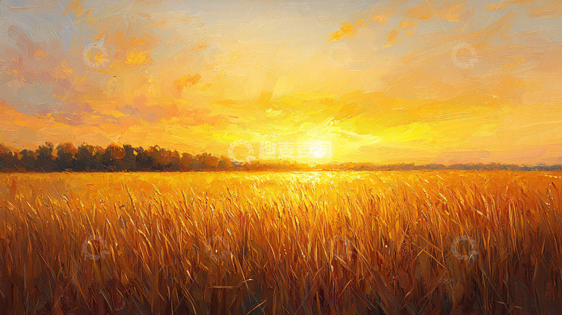 高清大图下载【趣麦麦图】金色麦田夕阳西下