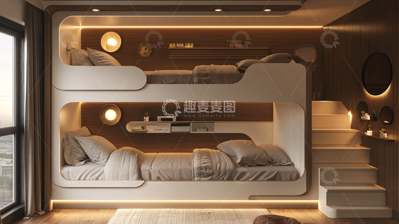 高清大图下载【趣麦麦图】现代简约儿童房上下床