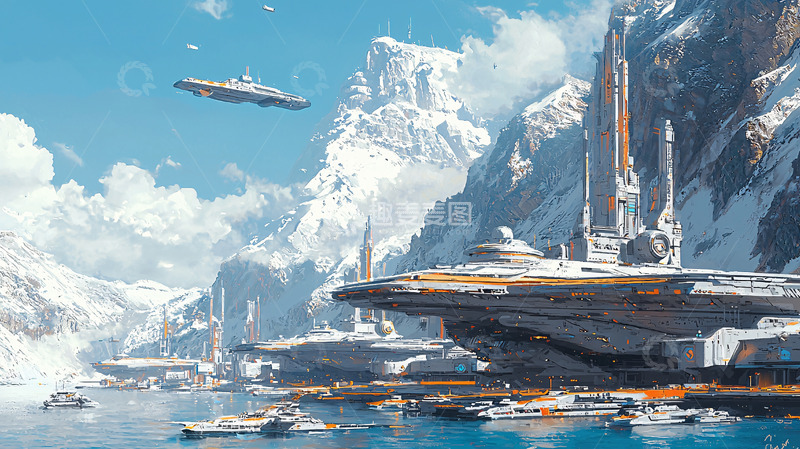 高清大图下载【趣麦麦图】-未来雪山港口城市