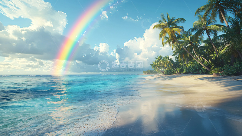 高清大图下载【趣麦麦图】海滩上的彩虹风景