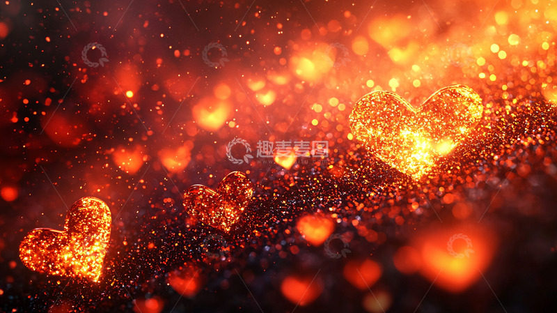 高清大图下载【趣麦麦图】火红爱心粒子背景