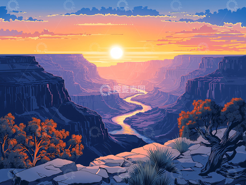 高清大图下载【趣麦麦图】科罗拉多大峡谷日落
