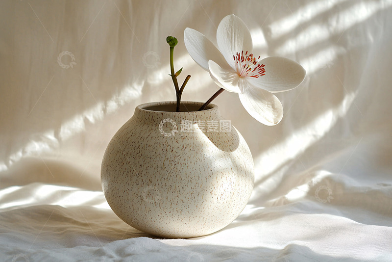 高清大图下载【趣麦麦图】白色兰花在米色花瓶中
