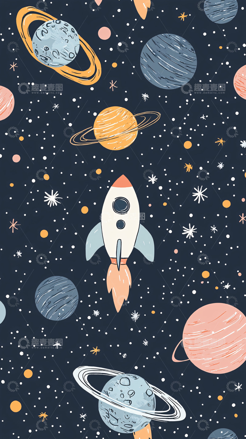 高清大图下载【趣麦麦图】宇宙飞船行星图案