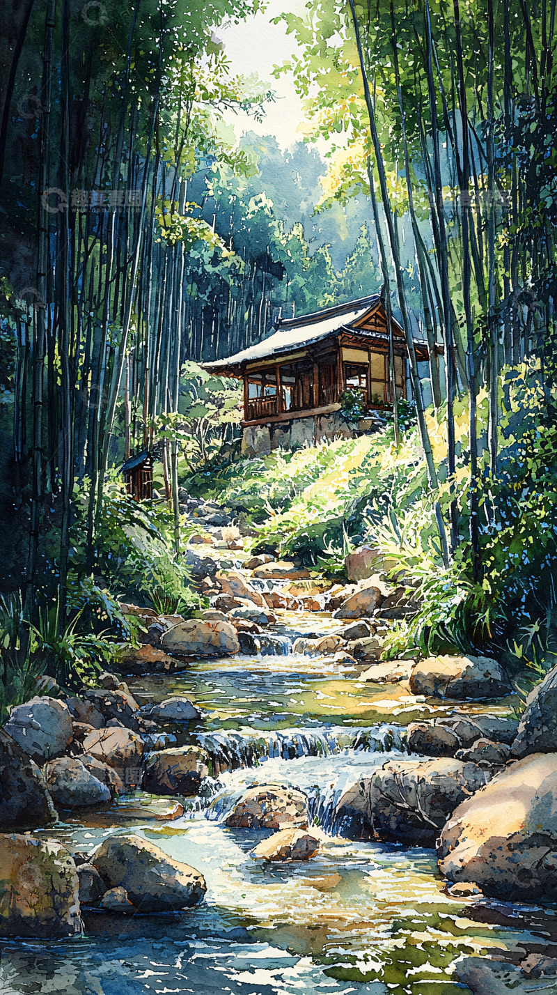 高清大图下载【趣麦麦图】森林中的日式小屋