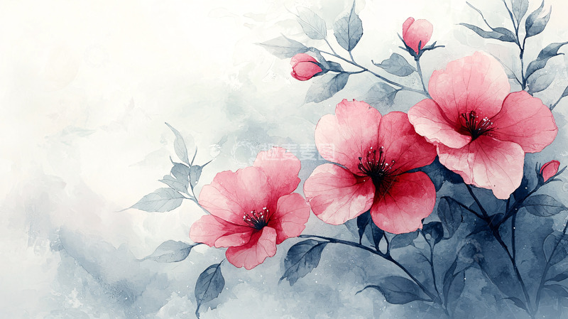 高清大图下载【趣麦麦图】水彩粉红色花朵
