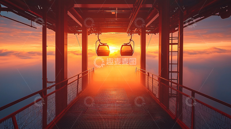 高清大图下载【趣麦麦图】云海日出缆车
