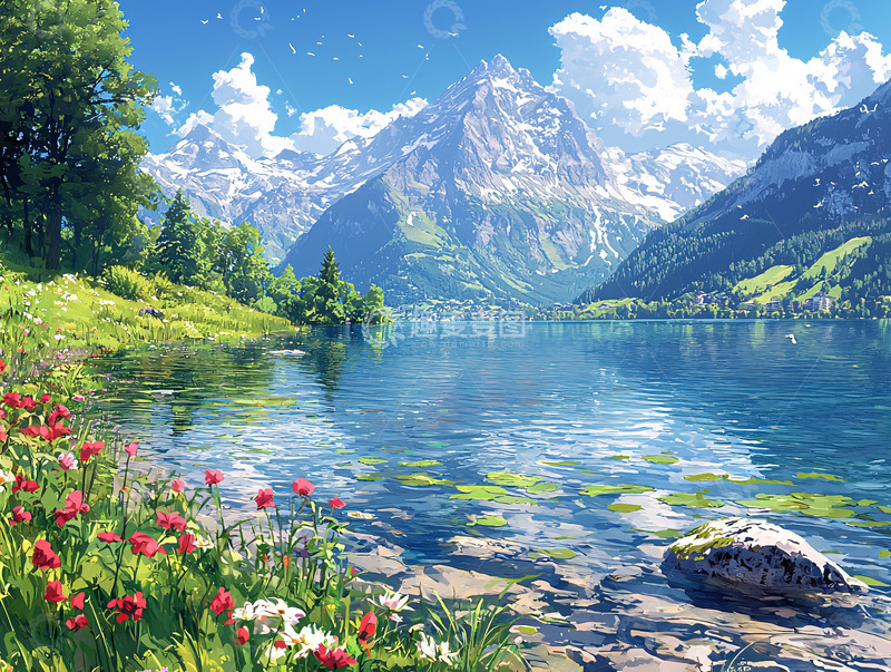 高清大图下载【趣麦麦图】阿尔卑斯山湖泊风景