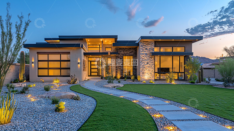 高清大图下载【趣麦麦图】现代简约风格别墅夜景