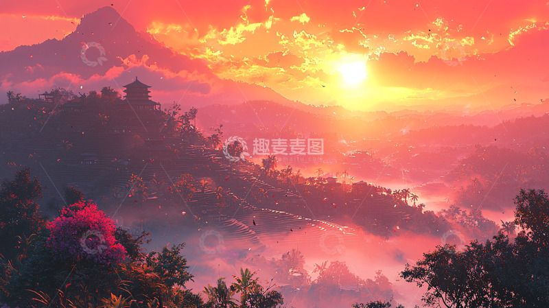 高清大图下载【趣麦麦图】山峦日出云海