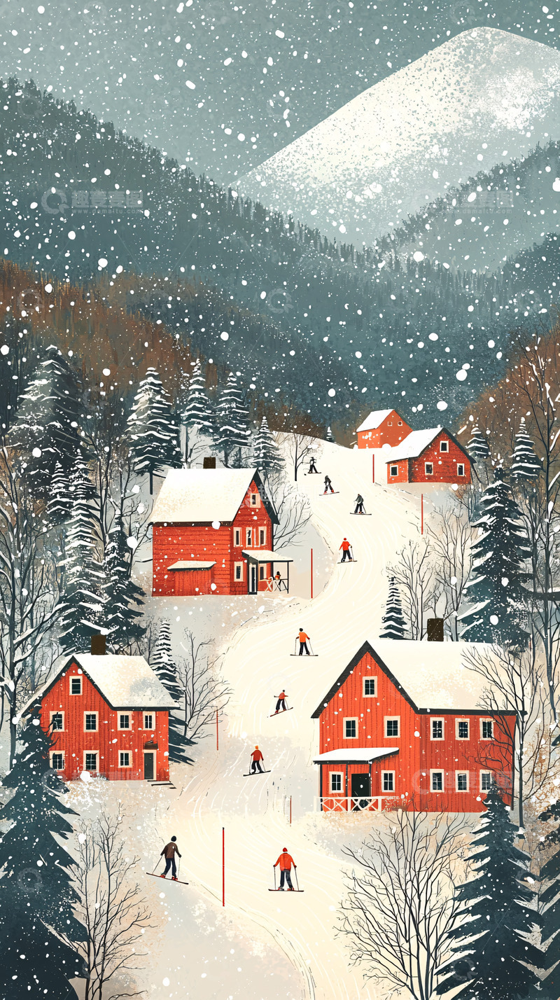 高清大图下载【趣麦麦图】冬日雪景山村