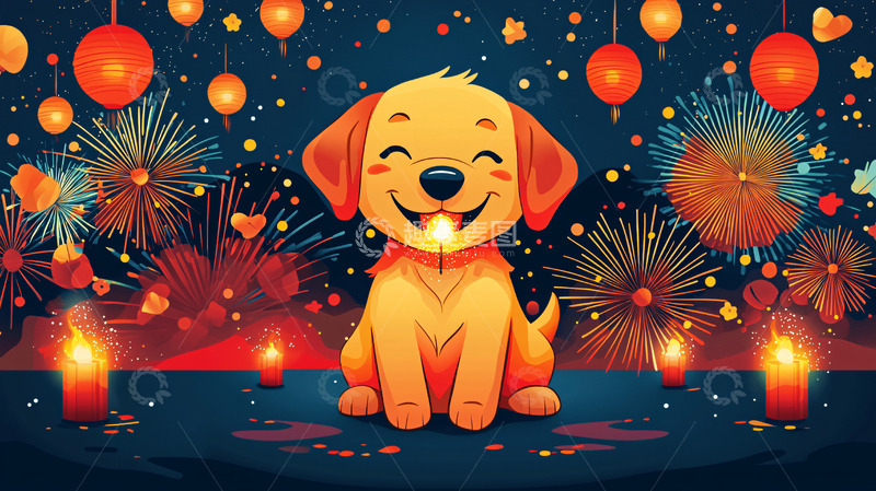 高清大图下载【趣麦麦图】新年快乐狗狗