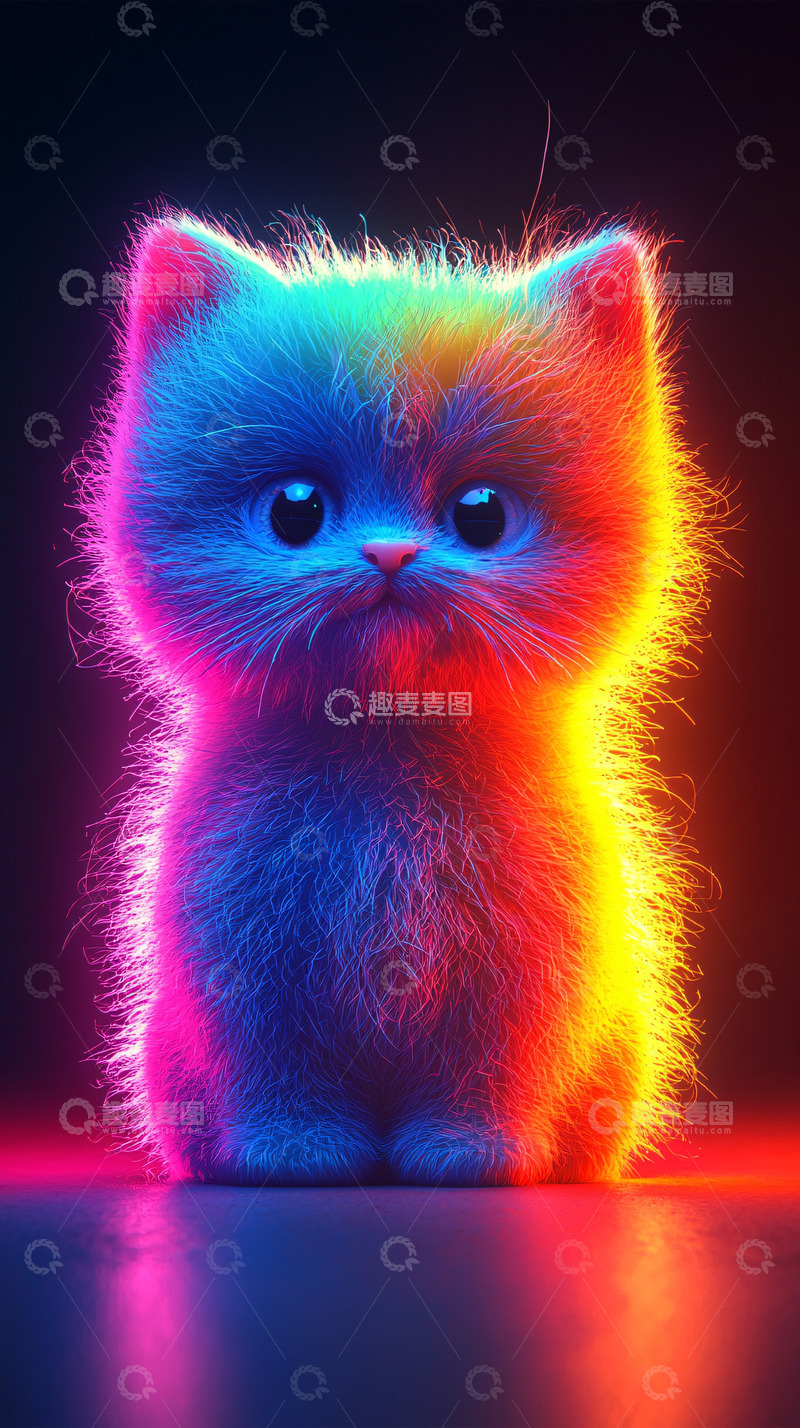 高清大图下载【趣麦麦图】彩虹色毛绒小猫