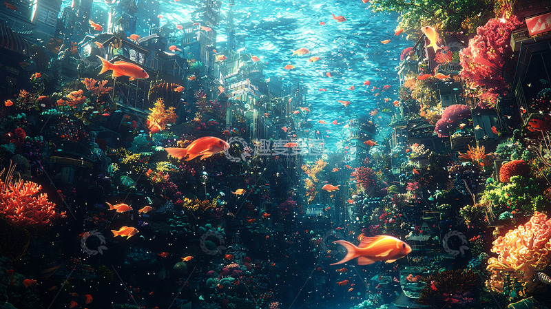 高清大图下载【趣麦麦图】海底珊瑚礁鱼群