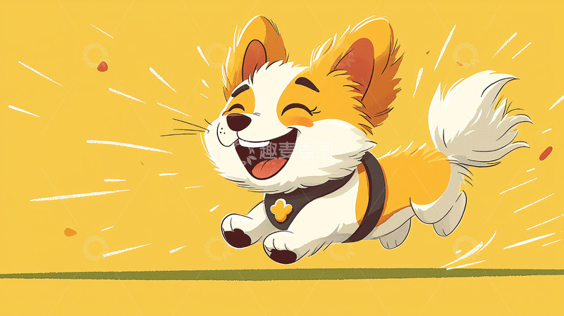 高清大图下载【趣麦麦图】快乐奔跑的小柯基犬