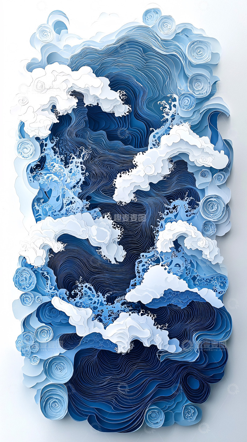 高清大图下载【趣麦麦图】纸艺海浪
