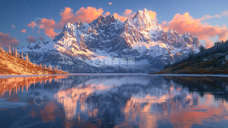 高清大图下载【趣麦麦图】雪山湖泊倒影