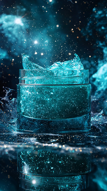 蓝色星空下的护肤品