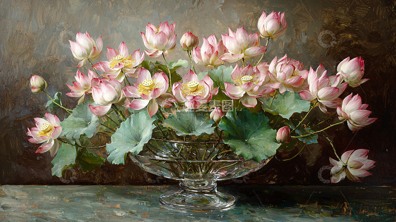 高清大图下载【趣麦麦图】粉嫩莲花静物油画