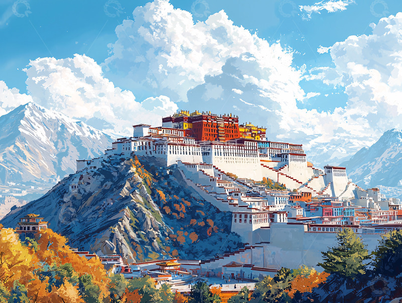 高清大图下载【趣麦麦图】布达拉宫雪山秋景