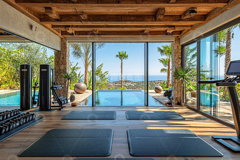 高清大图下载【趣麦麦图】泳池边私人健身房