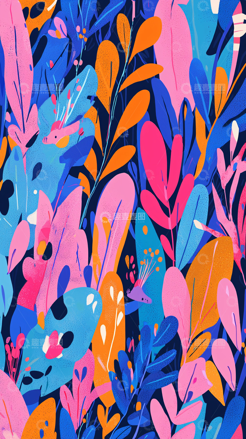 高清大图下载【趣麦麦图】炫彩热带植物图案