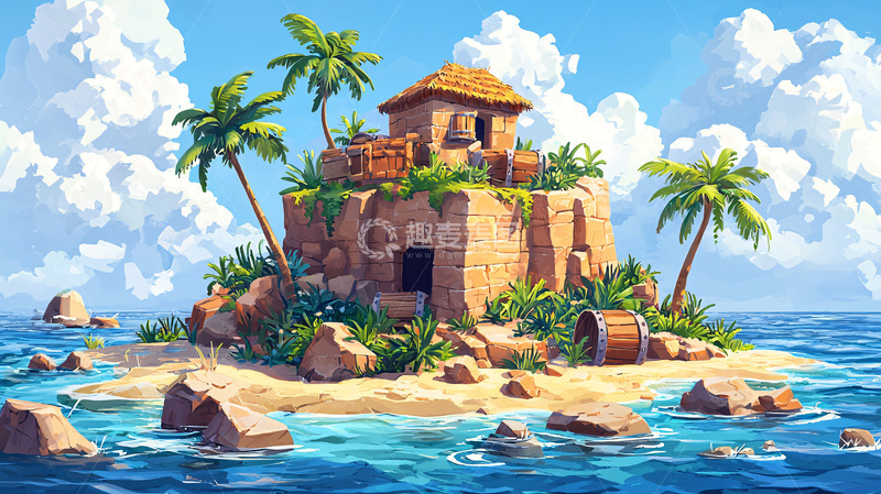 高清大图下载【趣麦麦图】热带小岛房屋